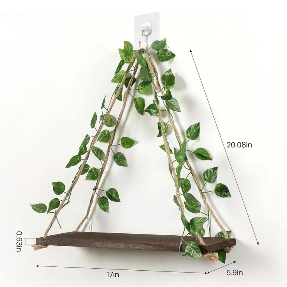 Triangle Floating Shelves with Green Leaves and LED Lights. (No Drilling)